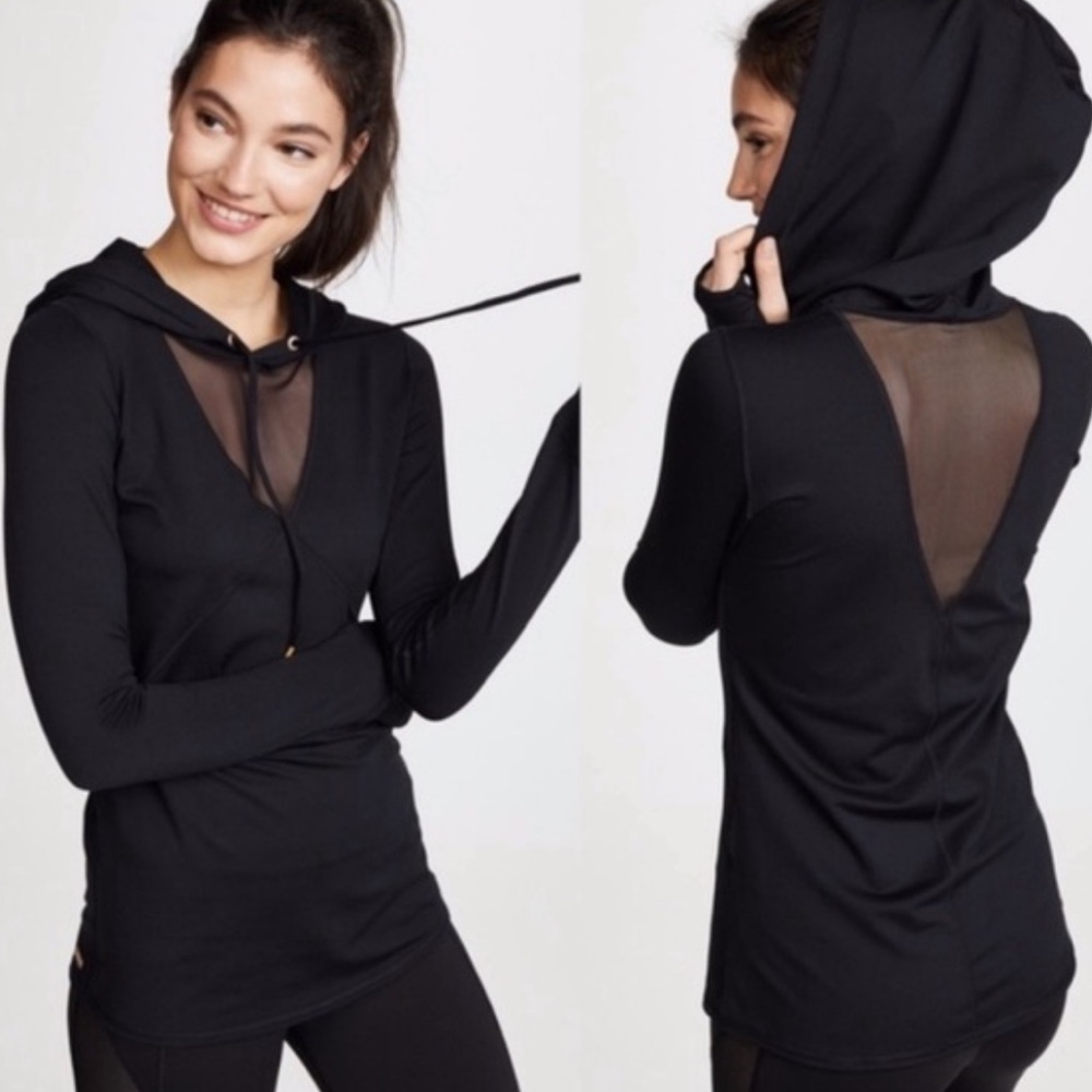 ALALA Flyweight Hooded Tee Black Mesh Panel Activewear Top Women's S